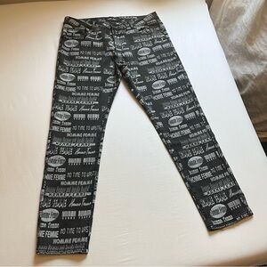 HOMME + FEMME black cotton Lycra blend denim logo printed slim straight jeans